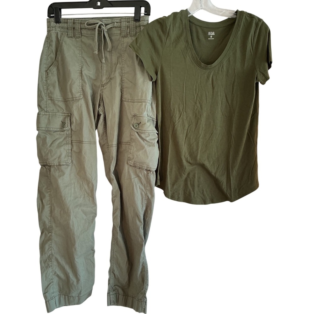 Hollister‎ a.n.a Outfit Women 4R/XS Olive Green Excellent Cargo Pants Tee Set